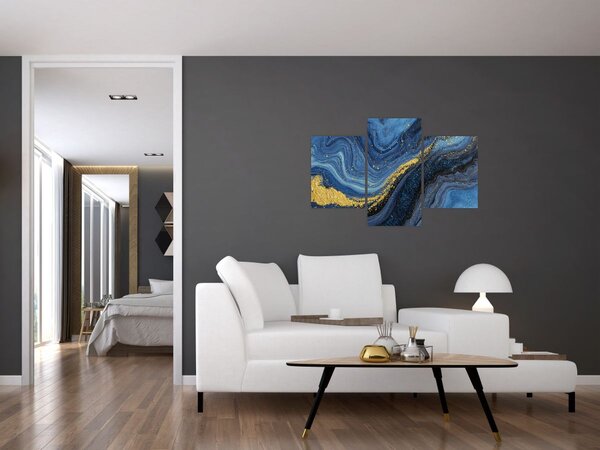 Tablou - Abstracție albastru-aurie (90x60 cm)