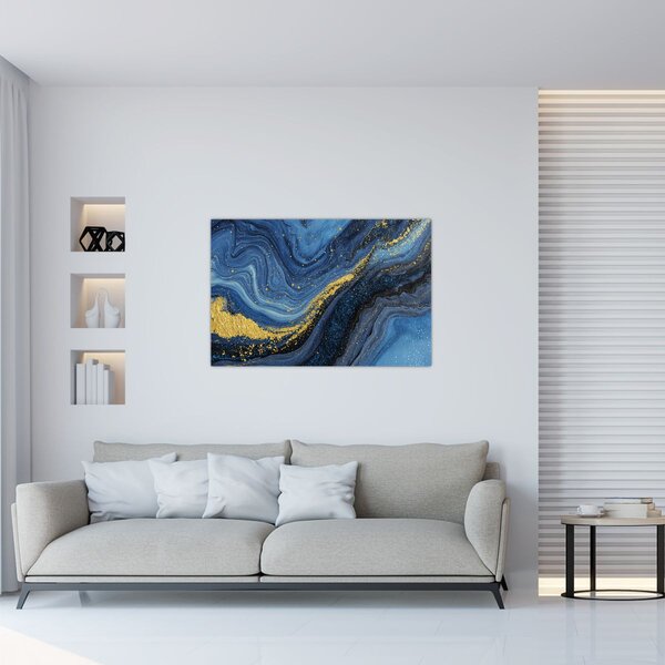 Tablou - Abstracție albastru-aurie (90x60 cm)