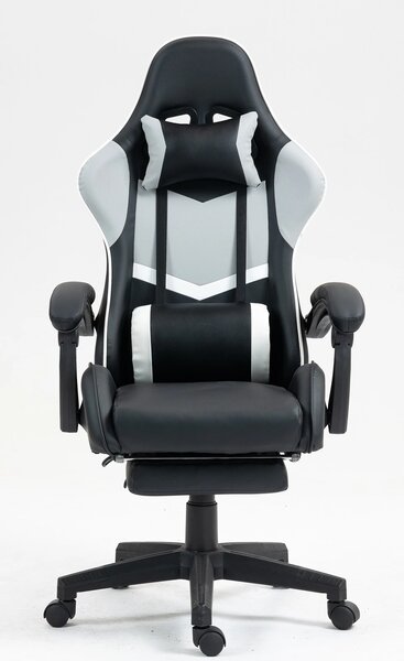 Scaun gaming, perne suport lombar si cervical, suport picioare, piele PU, Negru