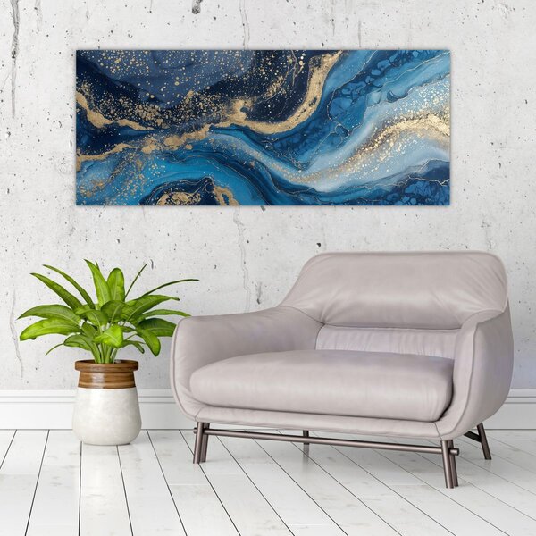 Tablou - Marmură abstractă albastru-aurie (120x50 cm)