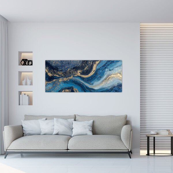 Tablou - Marmură abstractă albastru-aurie (120x50 cm)