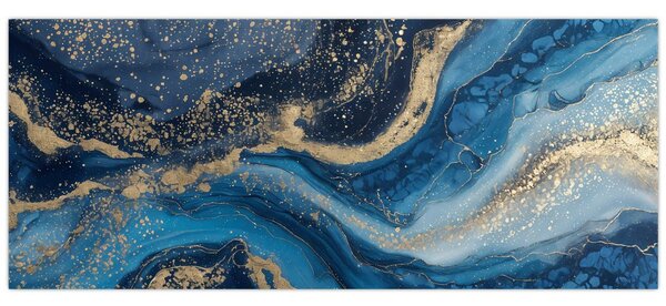 Tablou - Marmură abstractă albastru-aurie (120x50 cm)