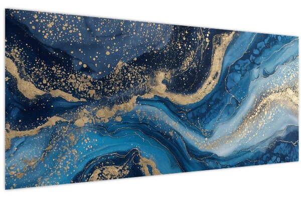 Tablou - Marmură abstractă albastru-aurie (120x50 cm)