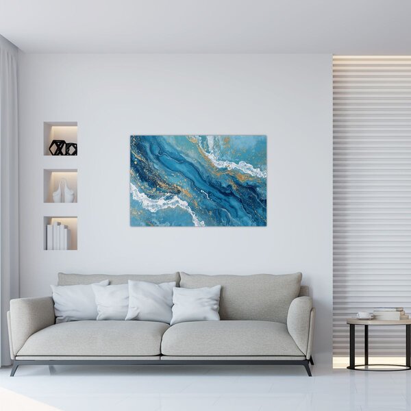 Tablou - Marmură bleu cu aur II. (90x60 cm)