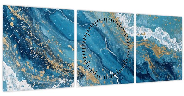 Tablou - Marmură bleu cu aur II. (cu ceas) (90x30 cm)