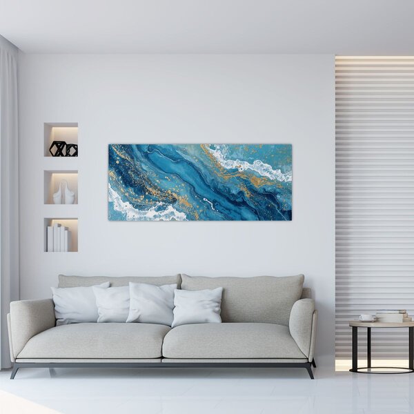 Tablou - Marmură bleu cu aur II. (120x50 cm)