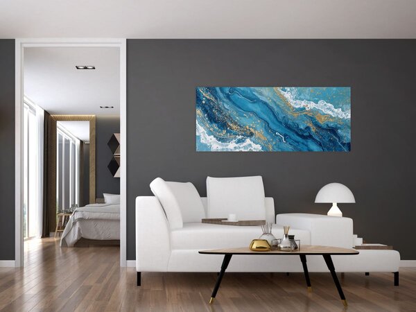 Tablou - Marmură bleu cu aur II. (120x50 cm)