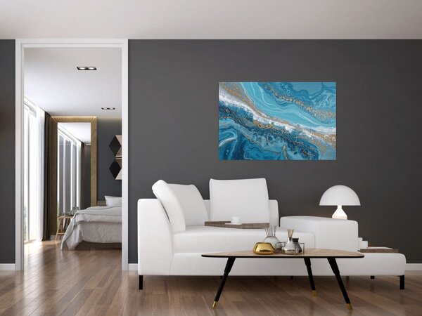 Tablou - Marmură bleu cu aur I. (90x60 cm)