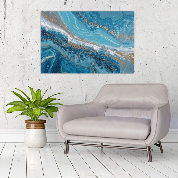 Tablou - Marmură bleu cu aur I. (90x60 cm)