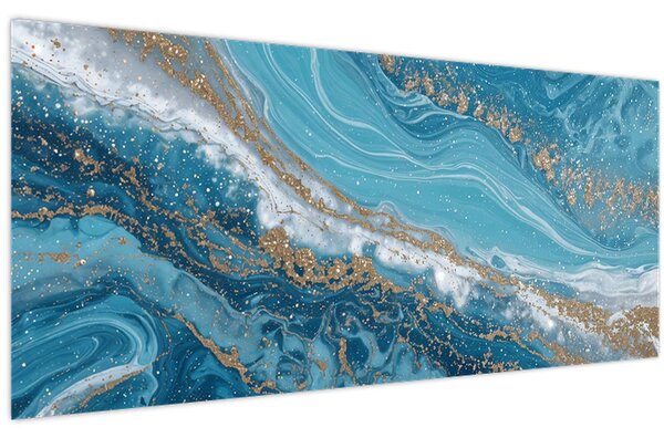 Tablou - Marmură bleu cu aur I. (120x50 cm)
