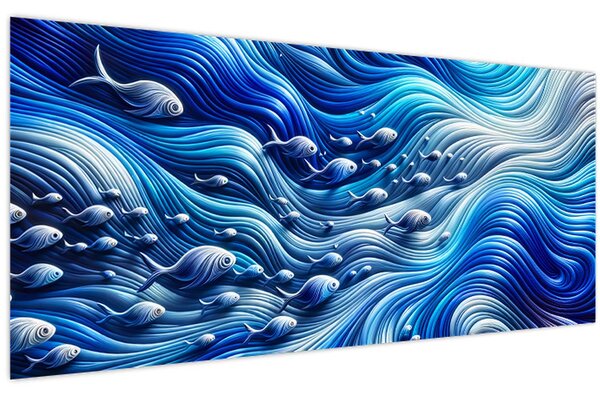 Tablou – Pești în valuri (120x50 cm)
