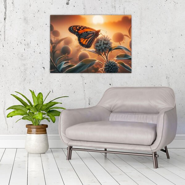 Tablou – Fluture în soare apunând (70x50 cm)