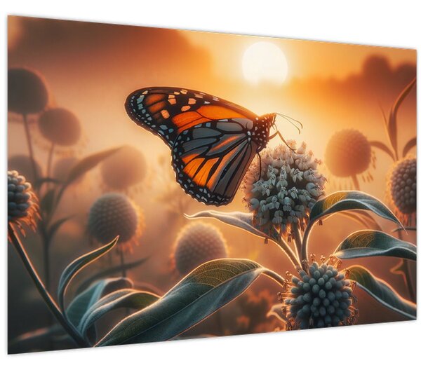 Tablou – Fluture în soare apunând (90x60 cm)