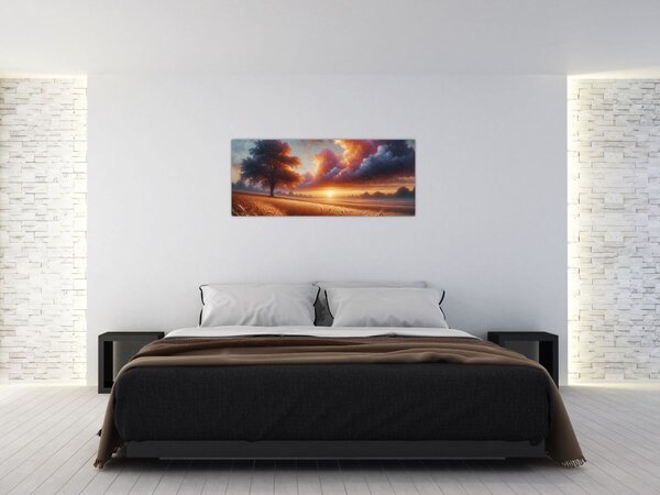Tablou – Apus de soare pe câmp (120x50 cm)