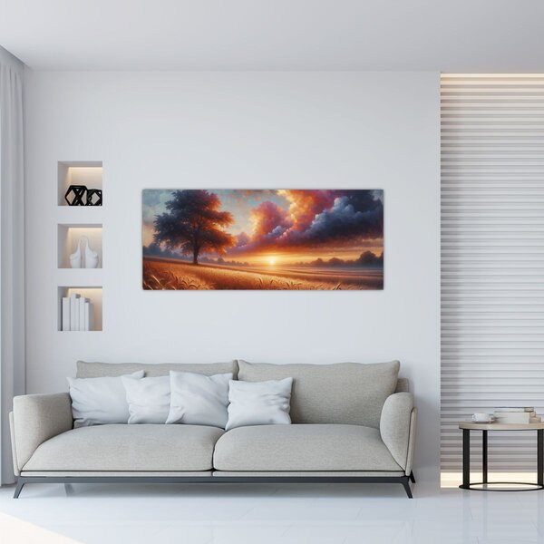 Tablou – Apus de soare pe câmp (120x50 cm)