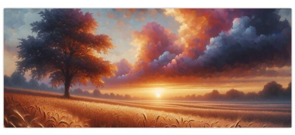 Tablou – Apus de soare pe câmp (120x50 cm)