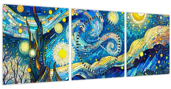 Tablou – Mozaic al nopții înstelate (cu ceas) (90x30 cm)