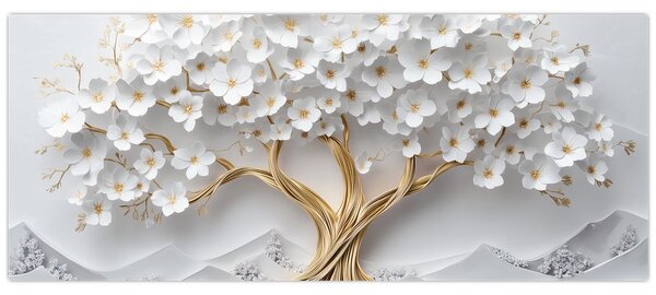 Tablou – Arborele vieții 3D plin de flori (120x50 cm)