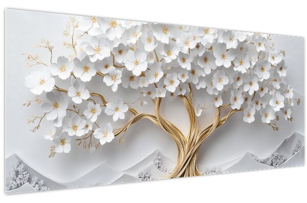 Tablou – Arborele vieții 3D plin de flori (120x50 cm)