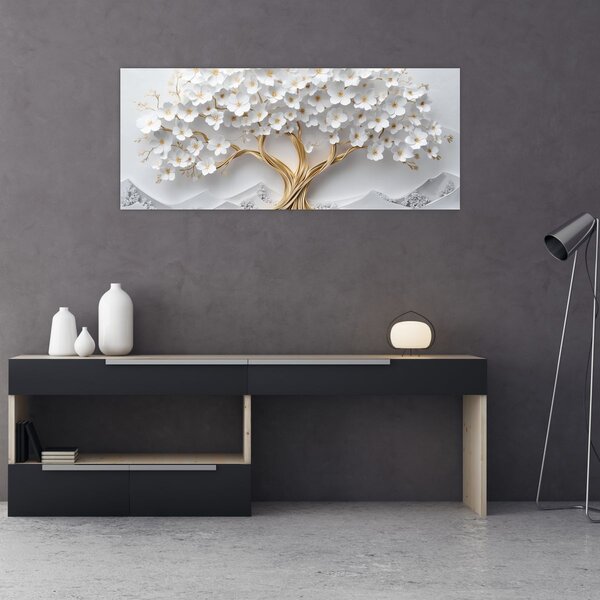 Tablou – Arborele vieții 3D plin de flori (120x50 cm)