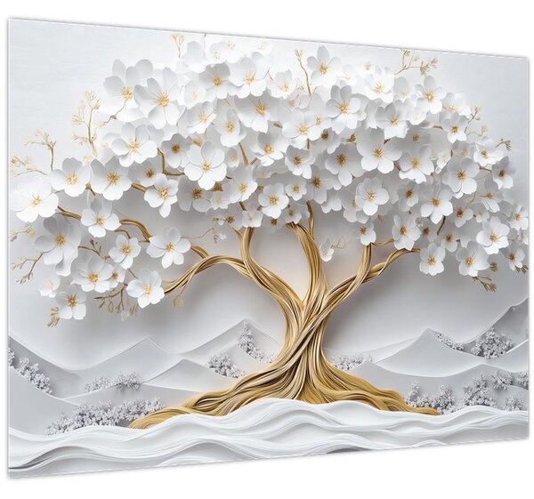 Tablou – Arborele vieții 3D plin de flori (70x50 cm)