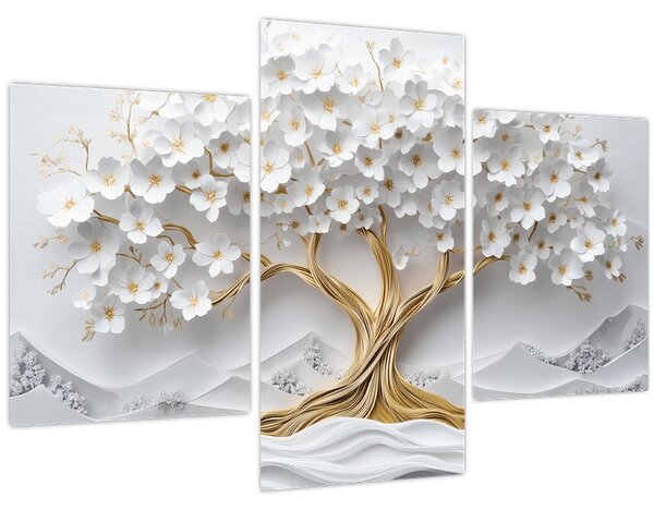 Tablou – Arborele vieții 3D plin de flori (90x60 cm)