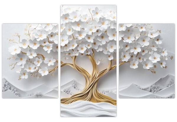 Tablou – Arborele vieții 3D plin de flori (90x60 cm)