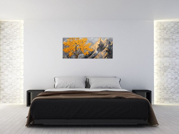Tablou – Arbore auriu în munți (120x50 cm)