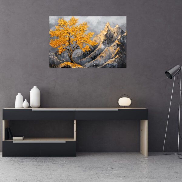 Tablou – Arbore auriu în munți (90x60 cm)