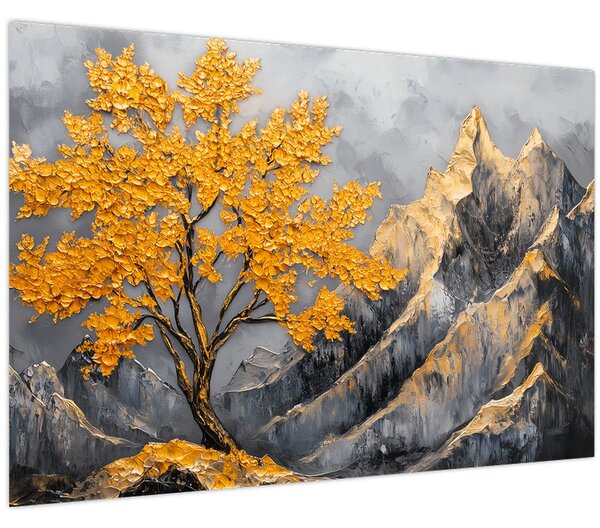Tablou – Arbore auriu în munți (90x60 cm)