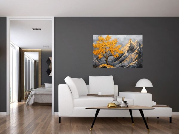 Tablou – Arbore auriu în munți (90x60 cm)