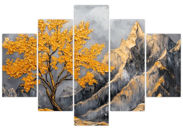 Tablou – Arbore auriu în munți (150x105 cm)