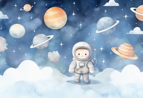 Fototapet Desen animat al unui copil în spațiu, Fototapet spațiu cosmic, Fototapet populare, w08843 - Tapeko.ro