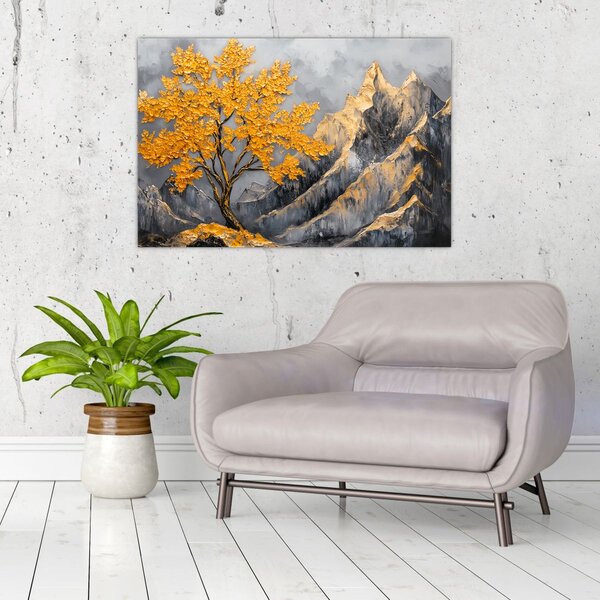 Tablou – Arbore auriu în munți (90x60 cm)