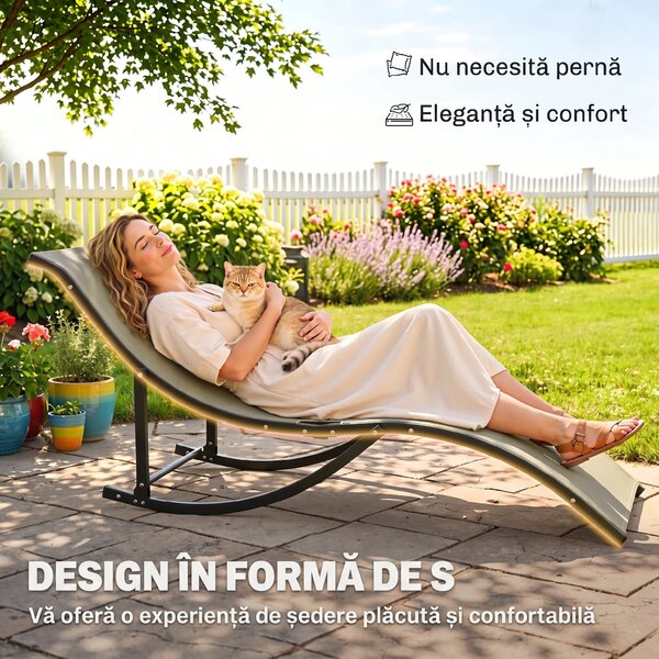 Set 2 Sezlonguri de Gradina Outsunny Pliabile, Aluminiu si Textilen, Kaki, 61x165x63cm | Aosom Romania