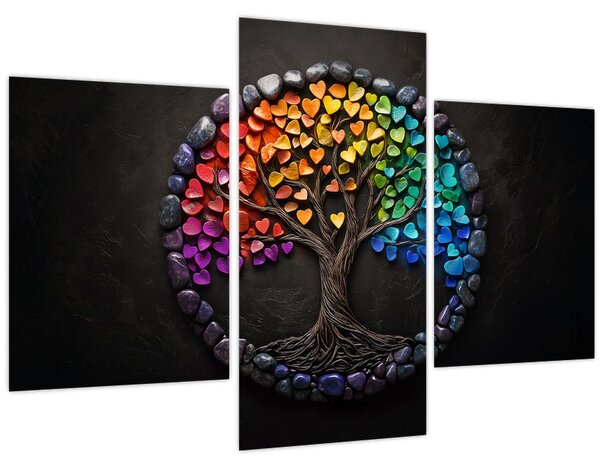 Tablou – Arbore plin de inimi colorate (90x60 cm)