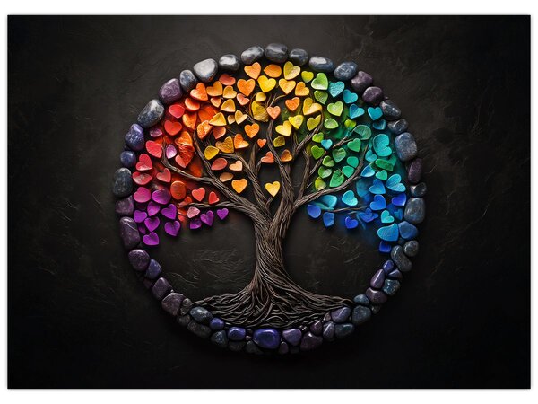 Tablou – Arbore plin de inimi colorate (70x50 cm)
