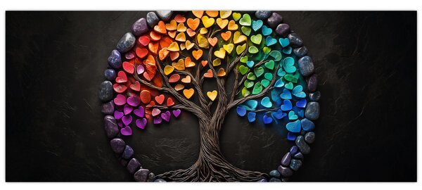 Tablou – Arbore plin de inimi colorate (120x50 cm)