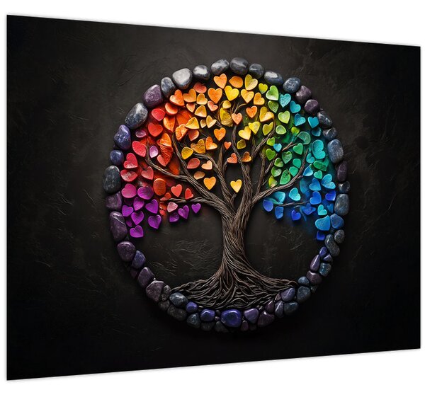 Tablou – Arbore plin de inimi colorate (70x50 cm)