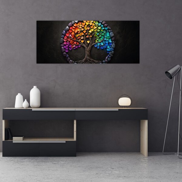 Tablou – Arbore plin de inimi colorate (120x50 cm)