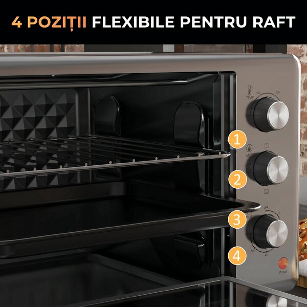 HOMCOM Mini Cuptor Electric cu Convectie 30L pentru Bucătărie Blat Temperatură Ajustabilă 1600W Accesorii Incluse | Aosom Romania
