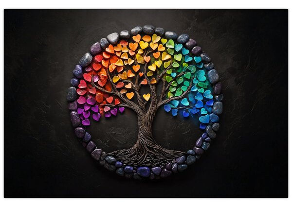 Tablou – Arbore plin de inimi colorate (90x60 cm)