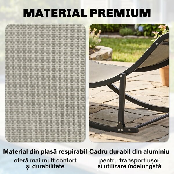 Set 2 Sezlonguri de Gradina Outsunny Pliabile, Aluminiu si Textilen, Kaki, 61x165x63cm | Aosom Romania