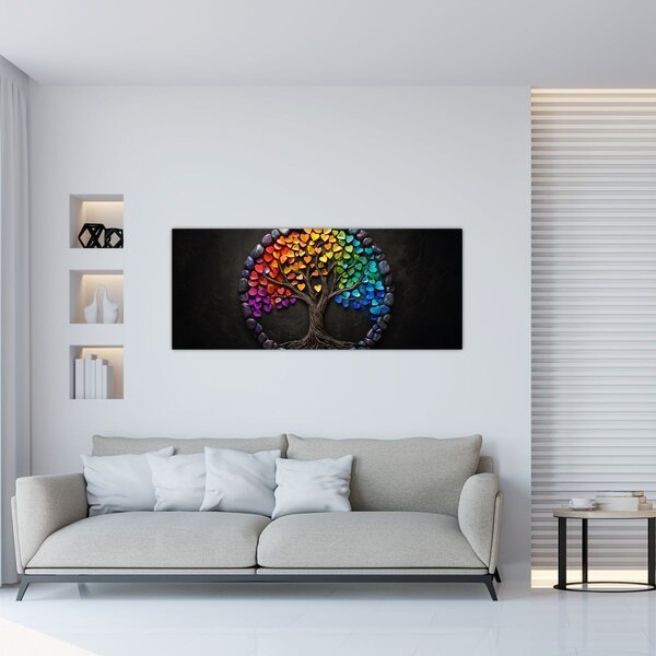Tablou – Arbore plin de inimi colorate (120x50 cm)