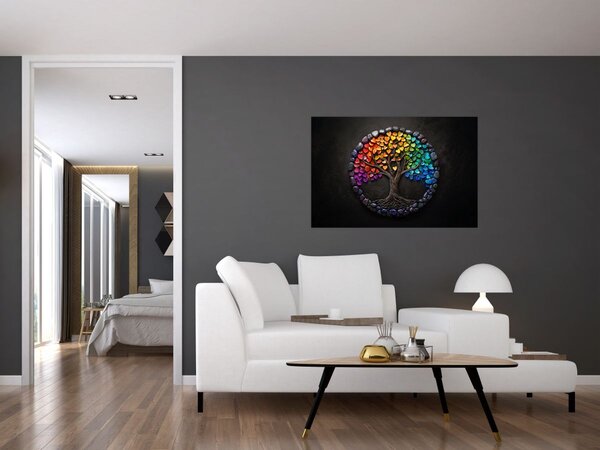 Tablou – Arbore plin de inimi colorate (90x60 cm)