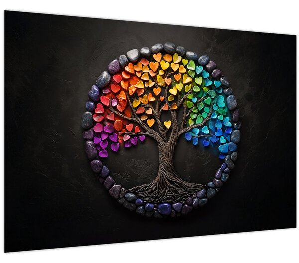 Tablou – Arbore plin de inimi colorate (90x60 cm)