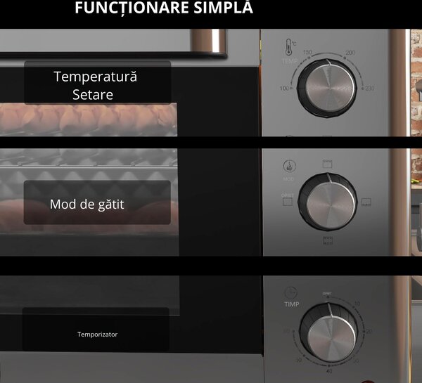 HOMCOM Mini Cuptor Electric cu Convectie 30L pentru Bucătărie Blat Temperatură Ajustabilă 1600W Accesorii Incluse | Aosom Romania