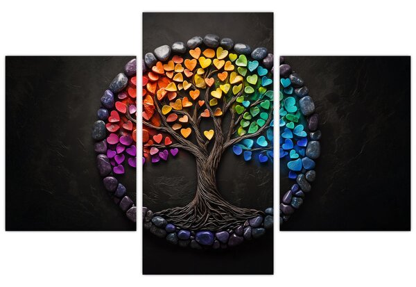 Tablou – Arbore plin de inimi colorate (90x60 cm)