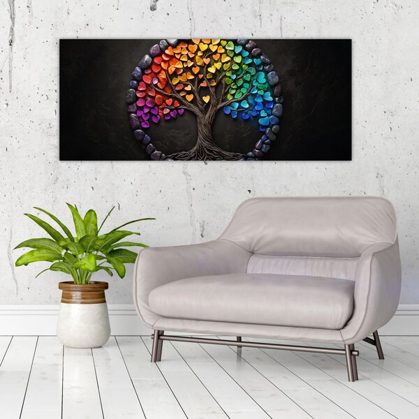 Tablou – Arbore plin de inimi colorate (120x50 cm)