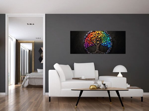 Tablou – Arbore plin de inimi colorate (120x50 cm)